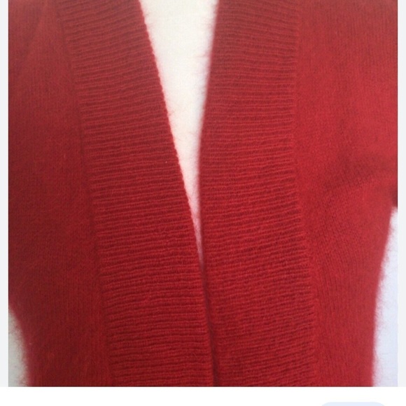 Ann Taylor Angora Rabbit Hair Long Open Vest Red Size Medium - Picture 2 of 7